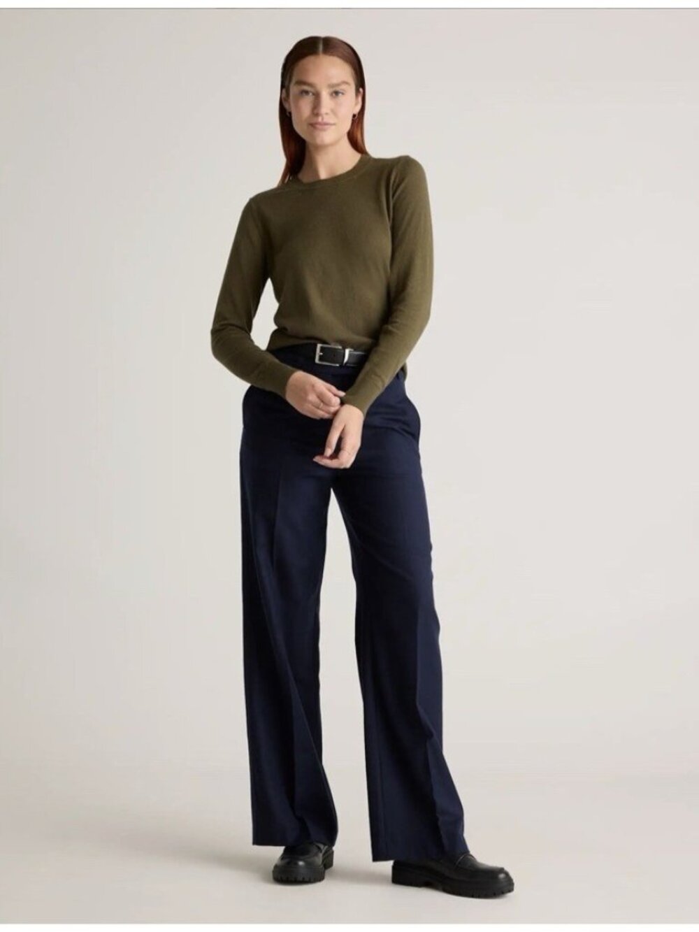 Quince Lightweight Cotton Cashmere Crew Neck Long Sleeve Sweater Olive Size M - Picture 2 of 16